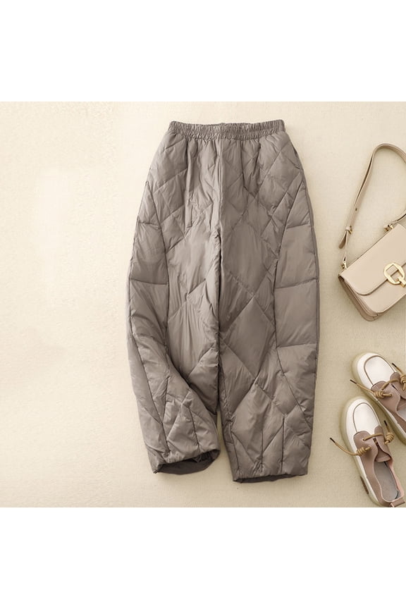 Women's Quilted Cotton Pants, Wind-Resistant Thermal Trousers with Elastic Waist, Casual Lounge Pants