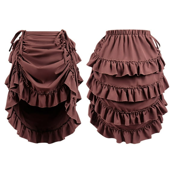 Roncen Women's Retro Punk Skirt - Pure Figure-Flattering​​ High Waist with Layered Ruffles, Gothic Victorian A-Line Midi Skirt for Theme Parties and Vintage Style