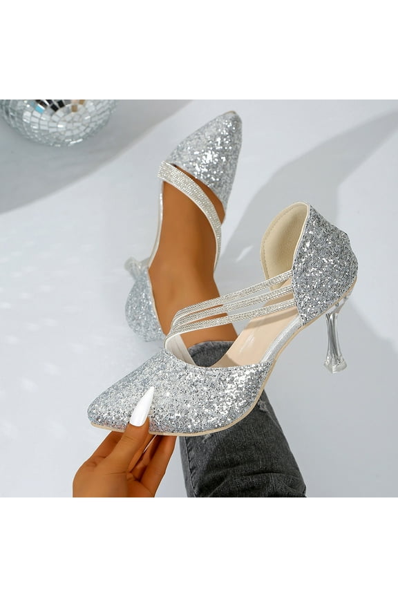 Women's Rhinestone Heels - Slim Bridal Two-Way Pumps for Wedding & Party Wear