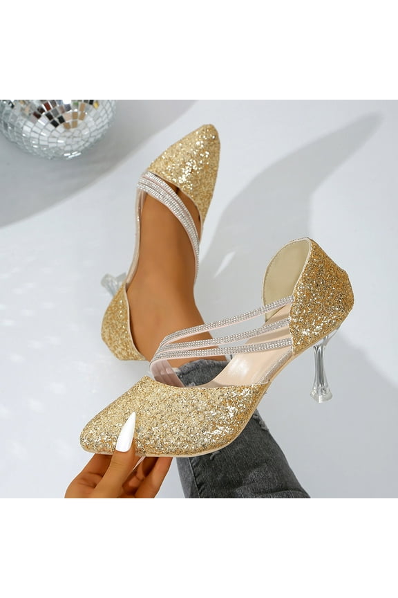 Women's Rhinestone Heels - Slim Bridal Two-Way Pumps for Wedding & Party Wear