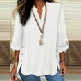 thumbnail image 1 of Roncen Women's Rolled Up 3/4 Sleeve Tops V Neck T Shirts Button Side Blouses, 1 of 5