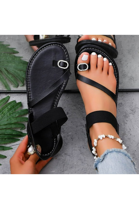 Women's Roman Sandals Open Toe Thong Strap Flat Summer Casual Shoes - Sweet Style Comfortable Slip-Ons with Fashionable Design for Women