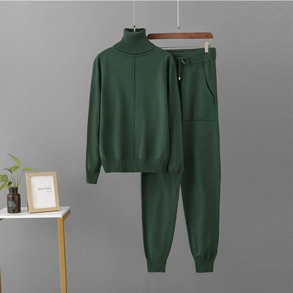 Roncen Women's Round Neck Top and Stretchy Waist Comfortable Slim Pants Two-Piece Set