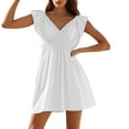 thumbnail image 1 of Roncen Women's Ruffled V-Neck Flutter Sleeve Tunic Dress - Sleeveless Beach Cover-Up with Boho Chic Style, Lightweight Casual Maxi Dress for Summer Seaside Outings, 1 of 8