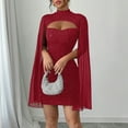 thumbnail image 1 of Roncen Women's Sequin Cloak Sleeve Dress Mock Neck Cocktail Long Flowy Sleeves for Going Out Fromal Prom Party, 1 of 5