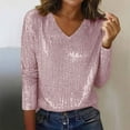 thumbnail image 1 of Roncen Women's Sequin Striped Long Sleeve Top with V-Neck, Sparkly Party Night Out Blouse for Women, 1 of 6