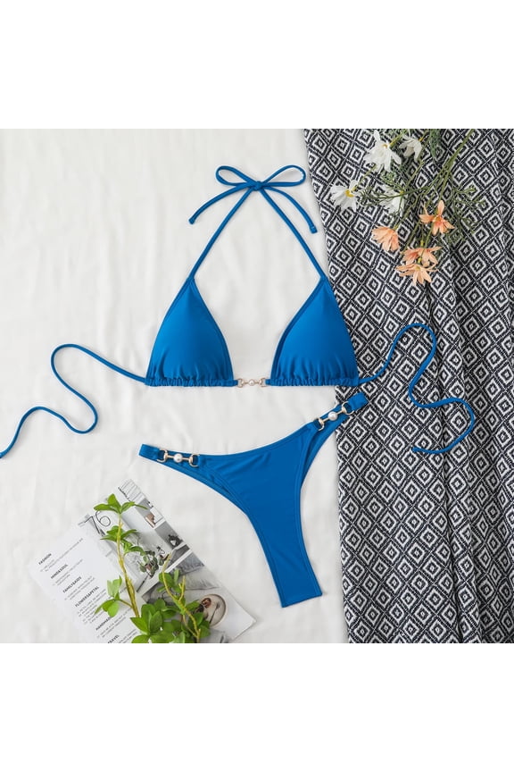 Women's Sexy Bikini Sets Ring Triangle Tie Bathing Suits 2 Piece Swimsuits