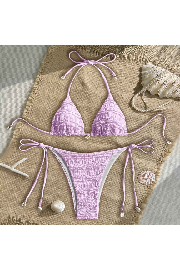 Women's Sexy Brazilian Thong Bikini Set Halter Triangle Side Tie String Swimsuits 2 Piece