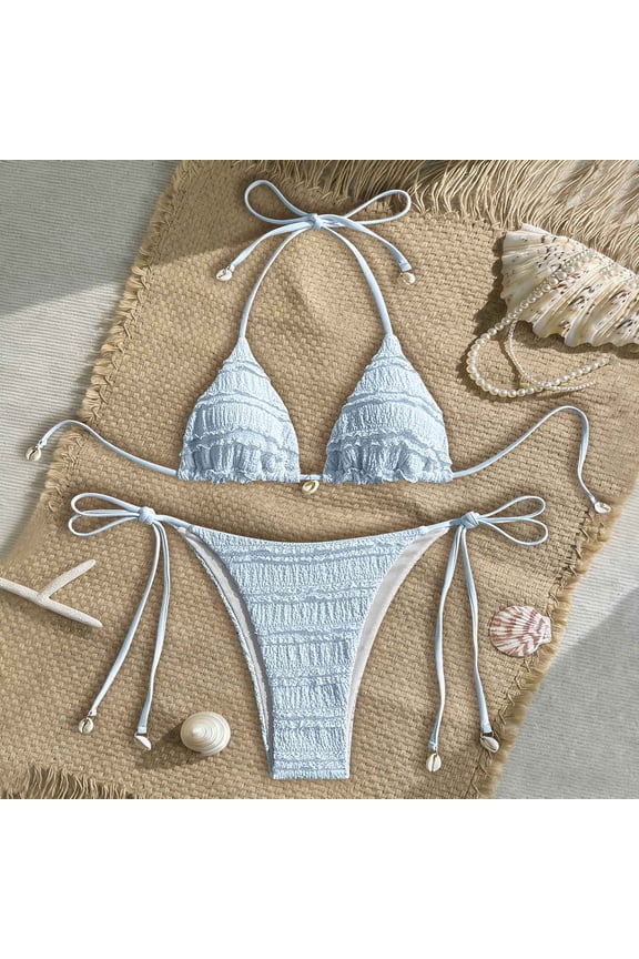 Women's Sexy Brazilian Thong Bikini Set Halter Triangle Side Tie String Swimsuits 2 Piece