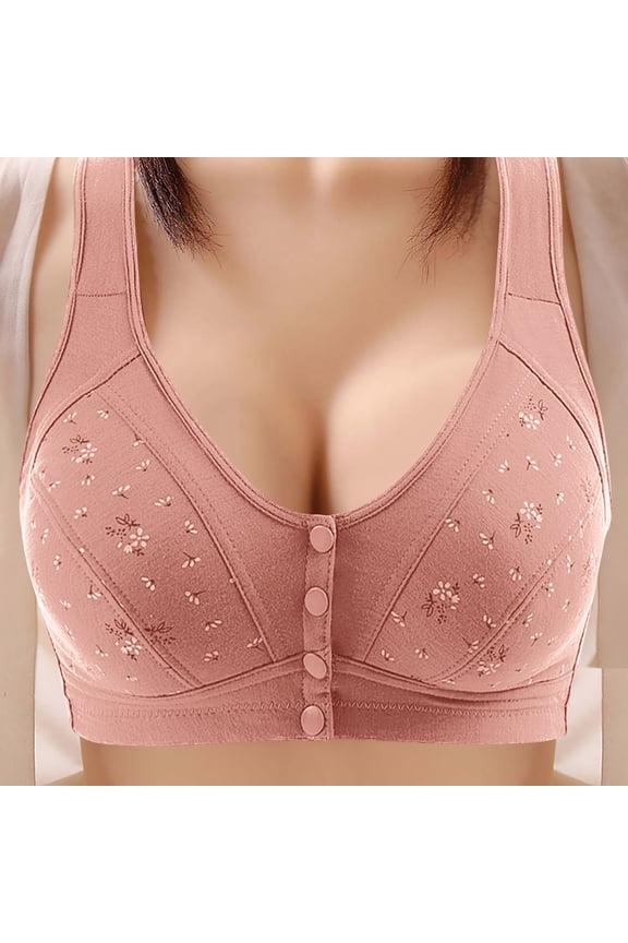 Women's Sexy Printed Front-Closure Wireless Bra - Soft Cotton Vest for Plus-Size and Mature Women
