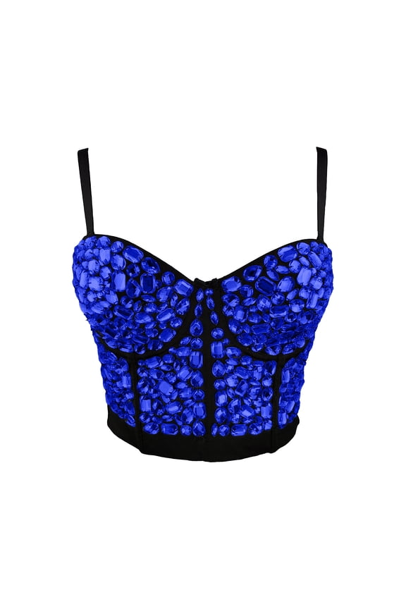 Women's Sexy Rhinestone Bustier Crop Top Club Party Glitter Corset Top Bra