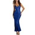 thumbnail image 1 of Roncen Women's Sexy Spaghetti Strap Sequin Dress - Glittery V-Neck Evening Gown with Slit, Elegant Long Formal Party Dress for Night Out, Versatile and Stylish Clubwear, 1 of 6