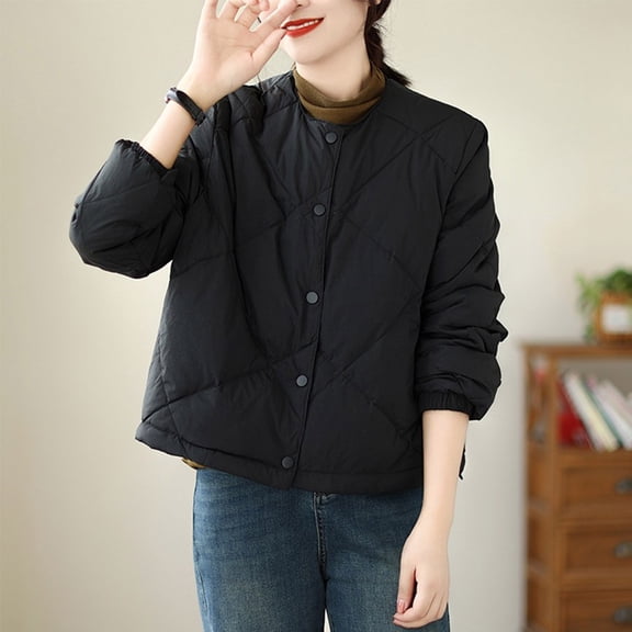 Roncen Women's Short Puffer Coat - Lightweight Warm Quilted Jacket - Zip-Up Winter Outerwear with Functional Pockets, Stylish Casual Streetwear