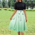 thumbnail image 1 of Roncen Women's Short Sleeve Button-Up High Neck Midi Dress - Belted Waist Elegant Fit Casual to Formal Attire with Adjustable Ties, Classic A-Line Silhouette for Office Party Events, 1 of 6