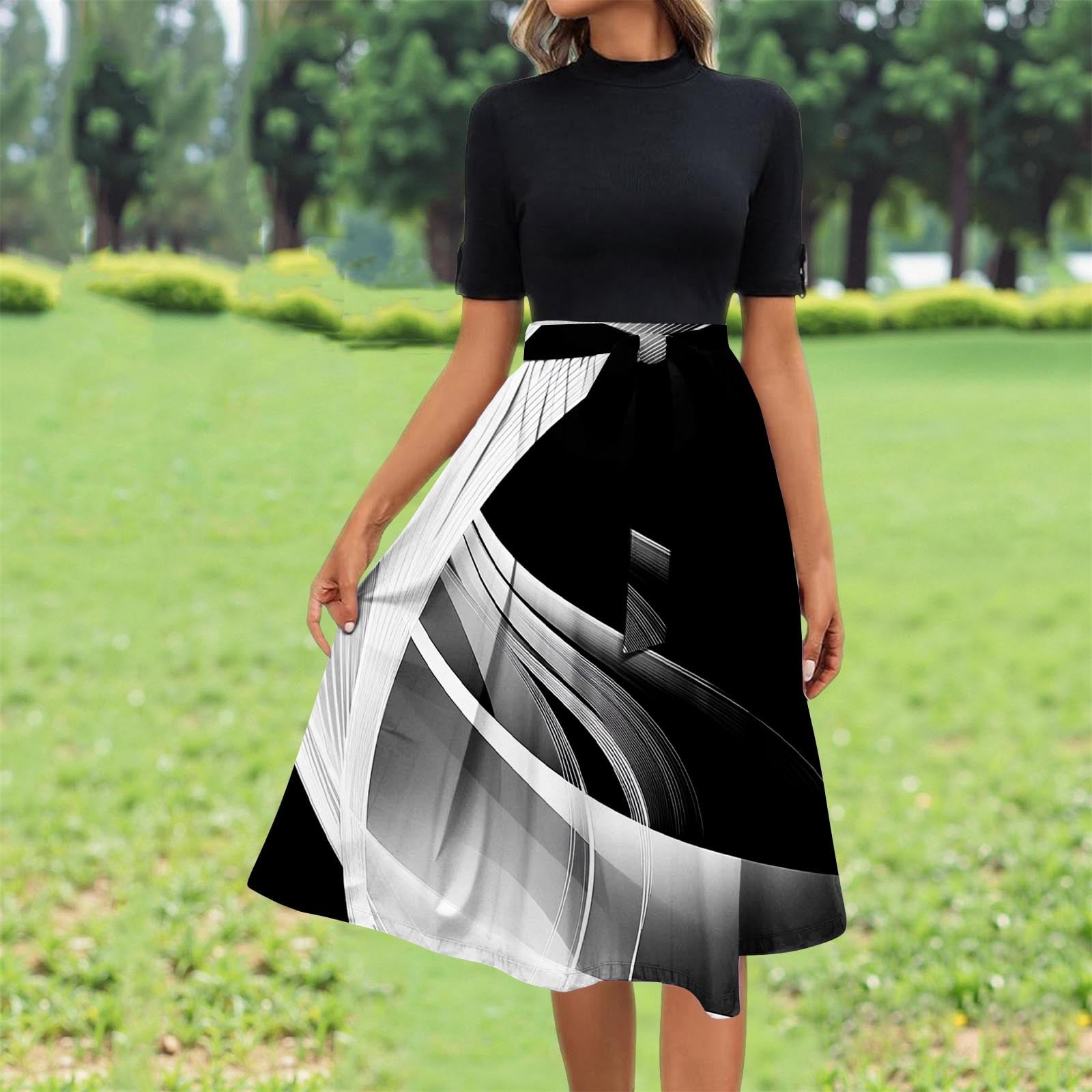 knee length dresses for ladies West K Women's Haven Short Sleeve Keyhole Printed Midi Dress - Medium main image 1