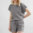 thumbnail image 1 of Roncen Women's Short-Sleeve Linen Cotton Two-Piece Set - Breathable Solid Color Outfit with Casual Top & Pants for Summer Comfort, 1 of 8