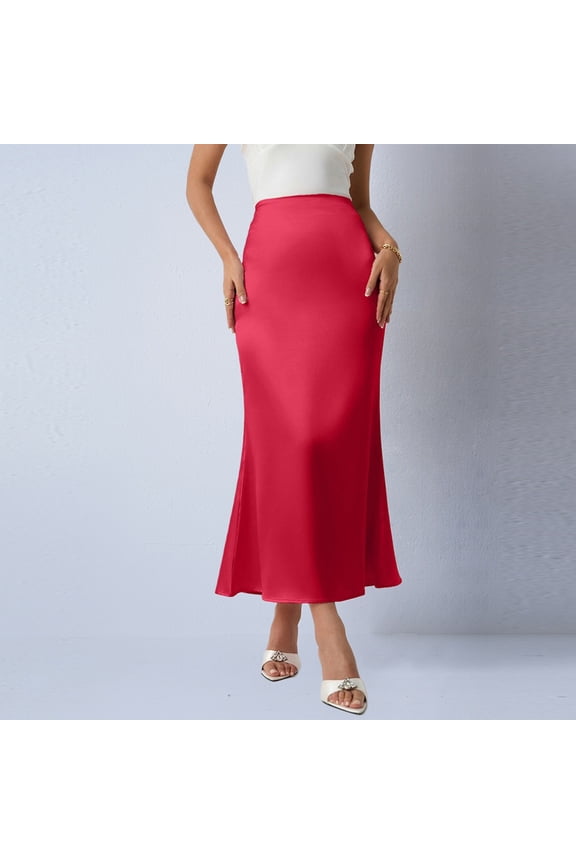 Women's Silk Satin Maxi Skirt High Waist Elastic A Line Fishtail Elegant Work Elastic Long Skirts