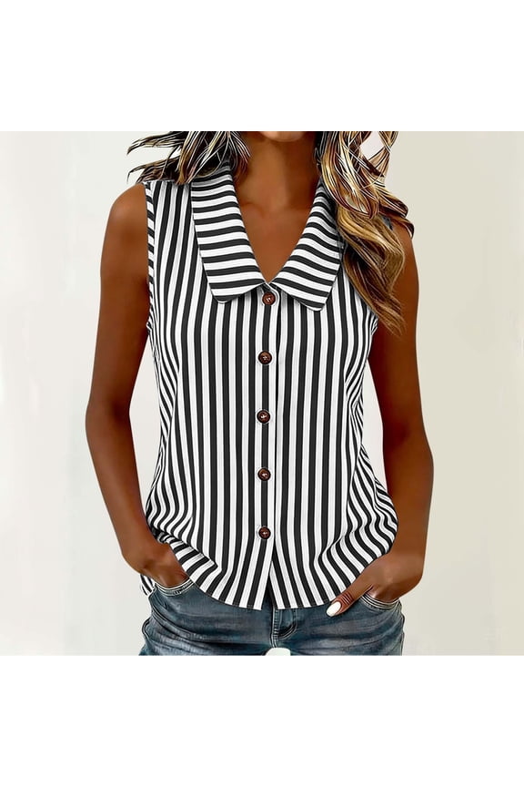 Women's Sleeveless Button Down Shirts Blouses Solid Casual Basic V Neck Tank Tops for Work S-XXXL
