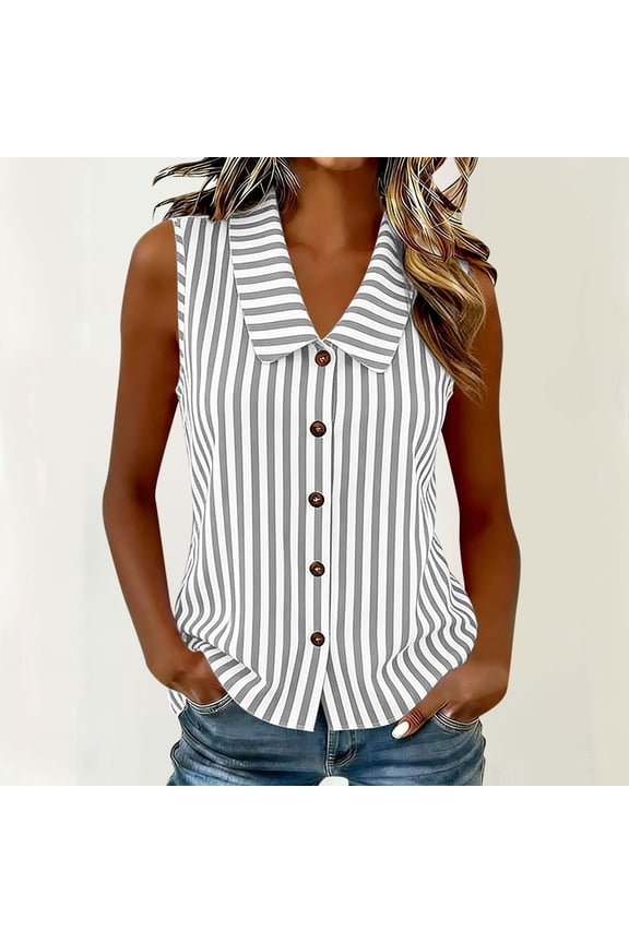 Women's Sleeveless Button Down Shirts Blouses Solid Casual Basic V Neck Tank Tops for Work S-XXXL