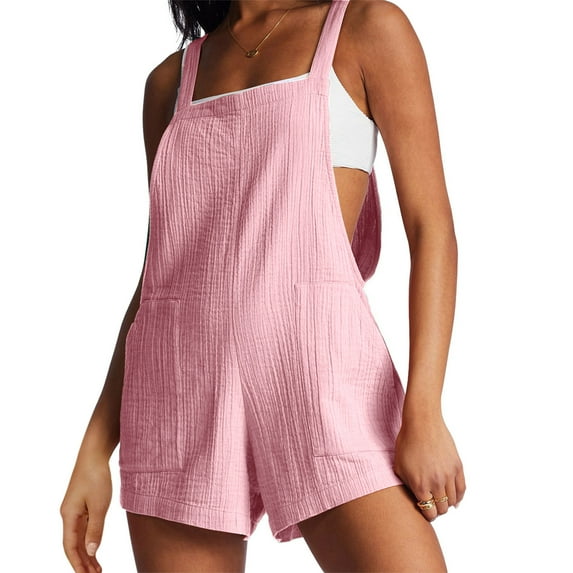 Roncen Women's Sleeveless Jumpsuit - Short Adjustable Button Solid Color Romper with Pockets