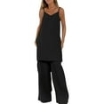 thumbnail image 1 of Roncen Women's Sleeveless V-Neck Top & Pocket Trousers Set - Casual Outfit with Shirt Style & Drawstring Waist Design, 1 of 8