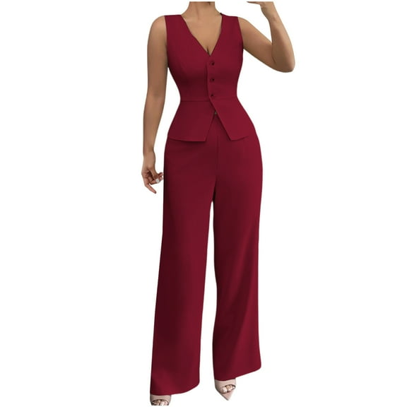 Roncen Women's Sleeveless Vest & High-Waisted Pants Set - Slim Fit Tailored 2-Piece Outfit for Women, Casual Office Wear with Side Pockets