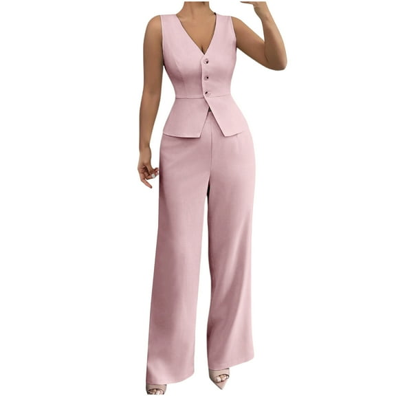 Roncen Women's Sleeveless Vest & High-Waisted Pants Set - Slim Fit Tailored 2-Piece Outfit for Women, Casual Office Wear with Side Pockets