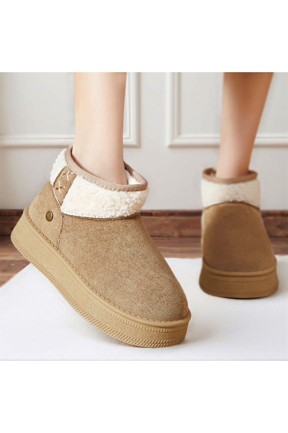 Women's Snow Boots - Fleece-Lined Ankle-Length Winter Boots with Thick Non-Slip Sole & Low Heel for Fall and Winter Warmth