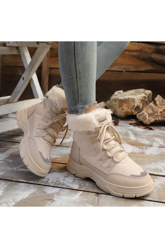 Women's Snow Boots Winter Plush Lined Warm Outdoor High-Cut - Stylish & Versatile Slip-Resistant Durable Traction for Cold Weather