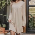 thumbnail image 1 of Roncen Women's Solid Brushed Dress - Casual Round Neck Long Sleeve with Contrast Panels and Ruffle Details, Relaxed Fit Midaxi Dress for Daily Wear, 1 of 9