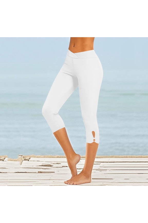 Women's Solid Capri Pants - Summer Cross Waist Design with Lace-Up Hem & Breathable Layering Trousers for Casual Outfits