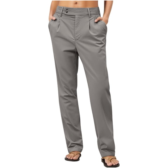 Roncen Women's Solid Cargo Pants - Casual Straight Leg Trousers with Buttoned Pockets & Functional Design