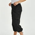 thumbnail image 1 of Roncen Women's Solid Cargo Pants - Mid-Rise Elastic Waist with Drawstring Cuffs, Multi-Pocket Outdoor Work Trousers Featuring Button Details & Utility Design, 1 of 9