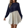 thumbnail image 1 of Roncen Women's Solid Color Block Dress - Long Sleeve Round Neck Shift Dress with Contrast Panels, Fashionable Flowy Midi Dress for Casual Office Daily Wear, 1 of 3