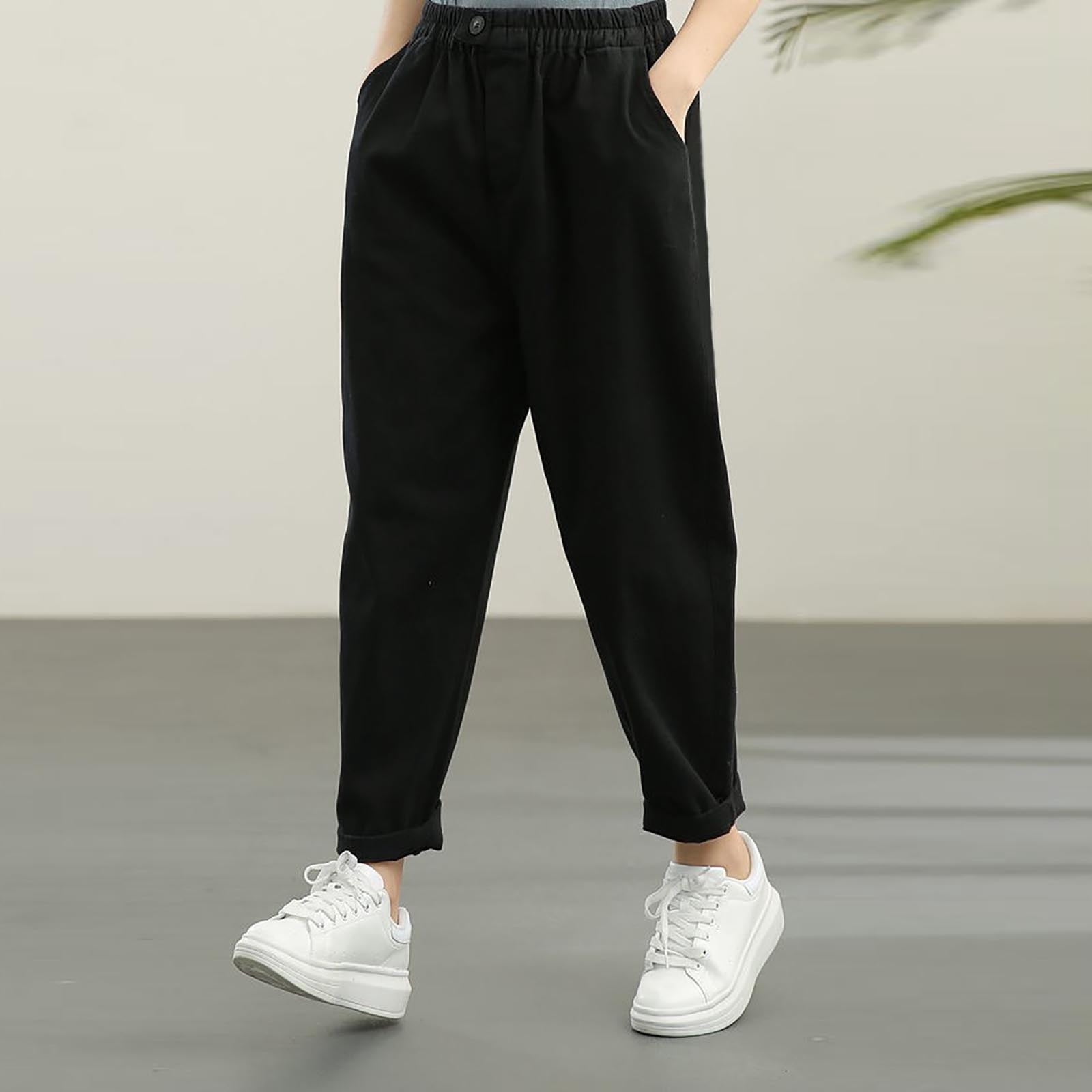 Roncen Women's Solid Color Carrot Pants - Casual Elastic Waist