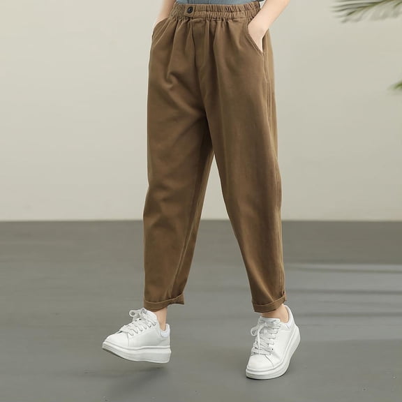 Roncen Women's Solid Color Carrot Pants - Casual Elastic Waist Trousers with Pockets