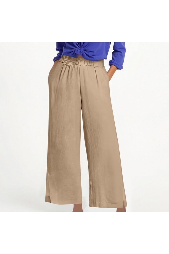 Women's Solid Color Casual Ankle-Length Pants - Comfortable Plus Size Relaxed Fit Trousers with Elastic Waist for Everyday Fashion Wear