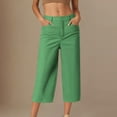 thumbnail image 1 of Roncen Women's Solid Color Casual Capri Pants - Loose Fit Snap Button Cropped Trousers with Side Pockets, 1 of 5