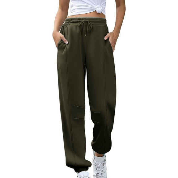 Roncen Women's Solid Color Casual Jogger Pants - Elastic Waist Comfort Fit Trousers with Pockets for Sporty Style