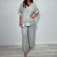 thumbnail image 1 of Roncen Women's Solid Color Casual Suit Set - V-Neck Mid-Sleeve Top & Straight-Leg Pants with Pockets for Spring Summer Comfort, 1 of 7