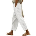 thumbnail image 1 of Roncen Women's Solid Color Cotton Linen Pants - Loose Fit Casual Straight Leg Trousers with Lace Trim & Drawstring Waist, 1 of 8