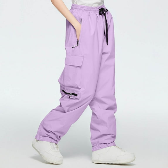 Roncen Women's Solid Color Elastic Waist Multi-Pocket Outdoor Windproof Waterproof Insulated Thick American Snowboard Ski Pants