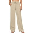 thumbnail image 1 of Roncen Women's Solid Color Elastic Waist Pants - Adjustable Drawstring Trousers with Side Pockets, 1 of 8