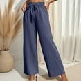 thumbnail image 1 of Roncen Women's Solid Color High-Waisted Side Pocket Tie Waist Wide Leg Casual Pants, 1 of 7