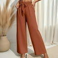 thumbnail image 1 of Roncen Women's Solid Color High-Waisted Side Pocket Tie Waist Wide Leg Casual Pants, 1 of 7