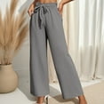 thumbnail image 1 of Roncen Women's Solid Color High-Waisted Side Pocket Tie Waist Wide Leg Casual Pants, 1 of 7