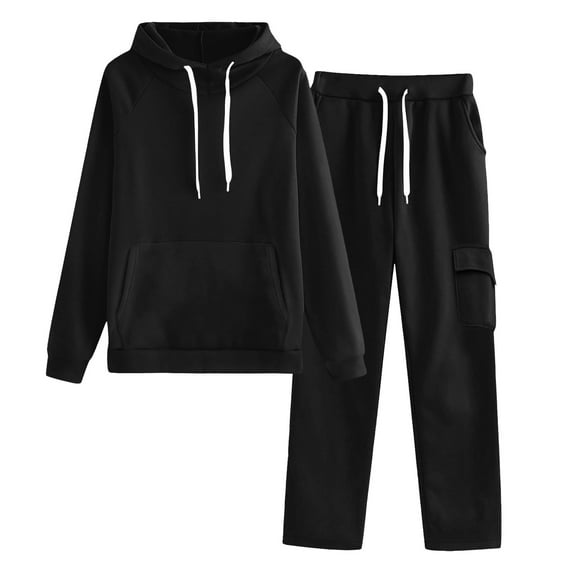 Roncen Women's Solid Color Hooded Sweatsuit Set - Casual Comfort Fit Pullover & Joggers with Elastic Waist, Long Sleeve Lounge Set for Everyday Wear