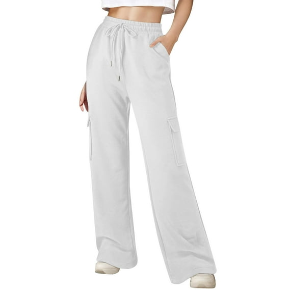 Roncen Women's Solid Color Jogger Pants - Loose Fit Elastic Cuff Casual Sporty Trousers with Pockets