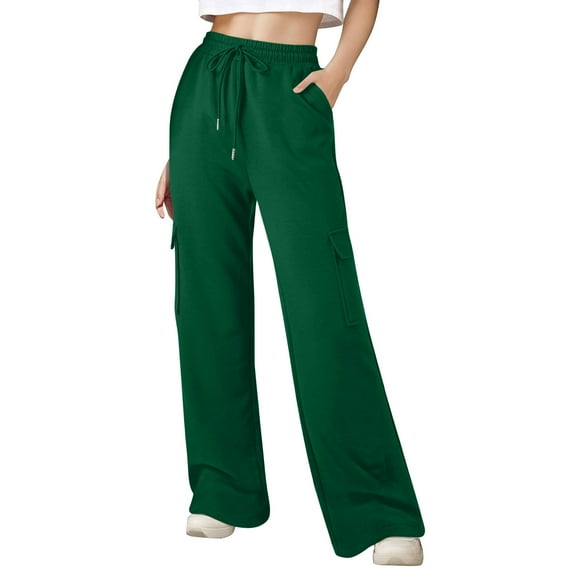 Roncen Women's Solid Color Jogger Pants - Loose Fit Elastic Cuff Casual Sporty Trousers with Pockets
