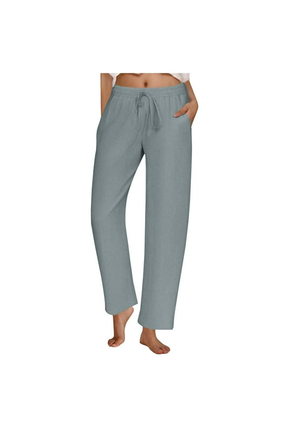 Women's Solid Color Jogger Pants - Sporty Casual Elastic Waist Trousers with Drawstring & Wave Crease Pockets